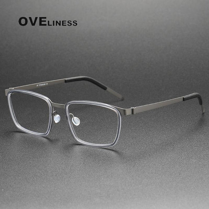 Oveliness Unisex Full Rim Square Acetate Titanium Eyeglasses 9711 Full Rim Oveliness grey gun  