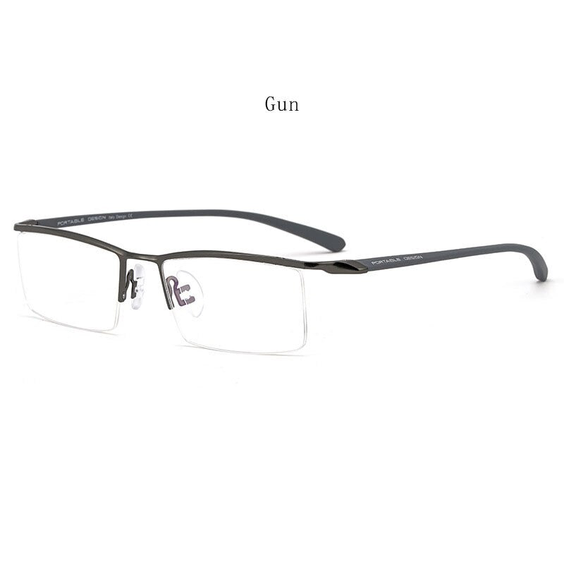 Hdcrafter Men's Semi Rim Square Titanium Eyeglasses P8190 Semi Rim Hdcrafter Eyeglasses Gun  