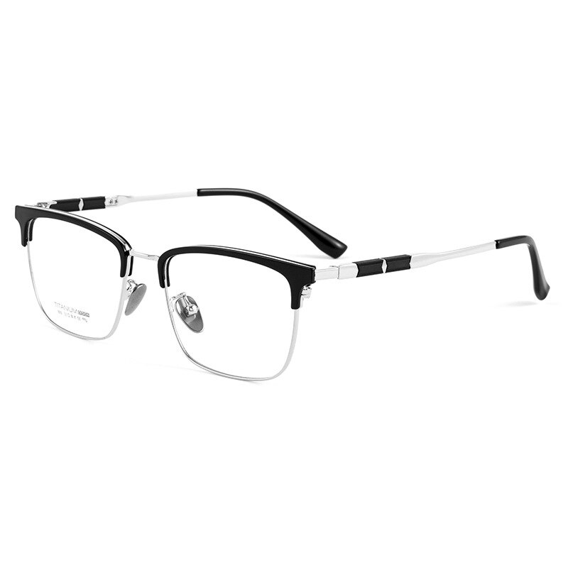 Handoer Men's Full Rim Square Titanium Eyeglasses 9016 Full Rim Handoer Black Silver  