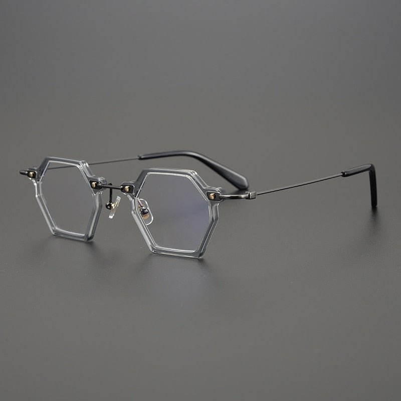 Gatenac Unisex Full Rim Polygonal Square Titanium Acetate Frame Eyeglasses Gxyj754 Full Rim Gatenac   