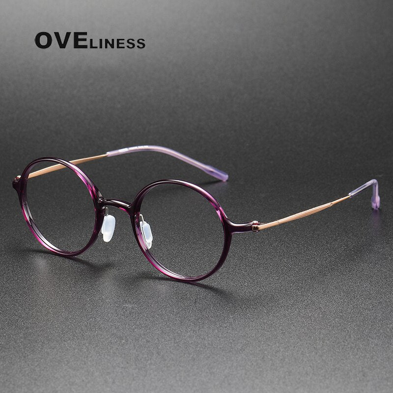 Oveliness Unisex Full Rim Round Acetate Titanium Eyeglasses 8635 Full Rim Oveliness purple  