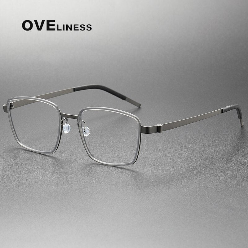 Oveliness Unisex Full Rim Square Screwless Acetate Titanium Eyeglasses 9754 Full Rim Oveliness grey gun  