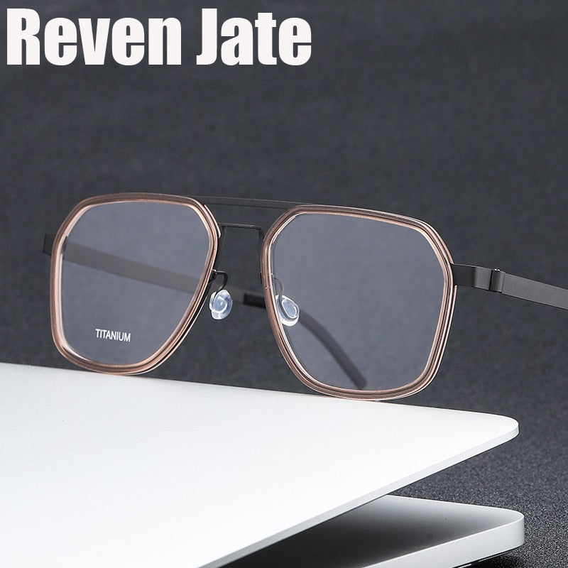 Reven Jate Unisex Full Rim Polygon Double Bridge Titanium Acetate Eyeglasses 9753 Full Rim Reven Jate   