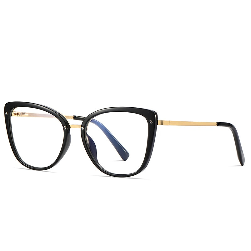 Gmei Women's Full Rim TR 90 Metal Cat Eye Frame Eyeglasses 2076 Full Rim Gmei Optical C1 Black  