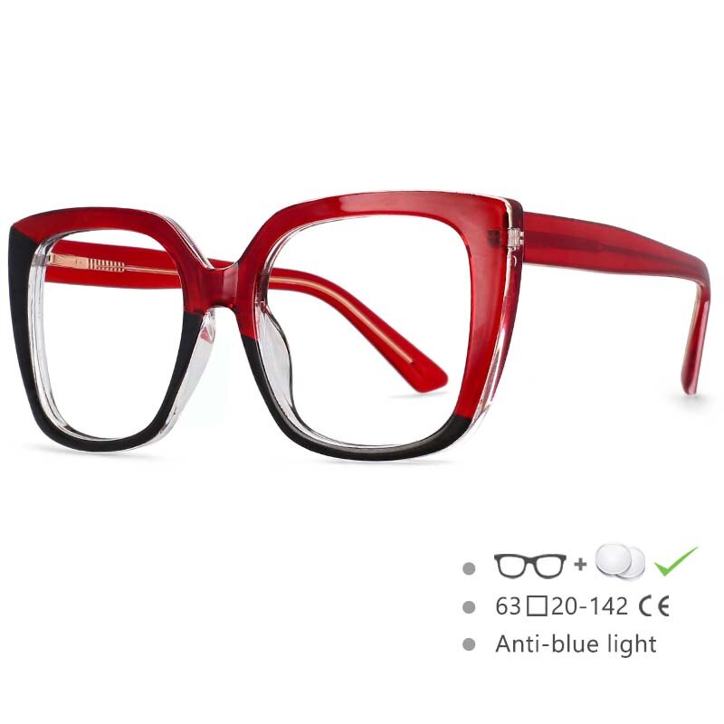 CCspace Women's Full Rim Square Tr 90 Titanium Frame Eyeglasses 54588 Full Rim CCspace Red China 