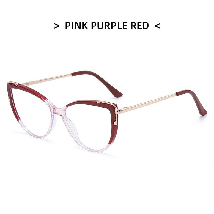 CCSpace Women's Full Rim Square Cat Eye Tr 90 Titanium Eyeglasses 53351 Full Rim CCspace China Purplish red-Pink 
