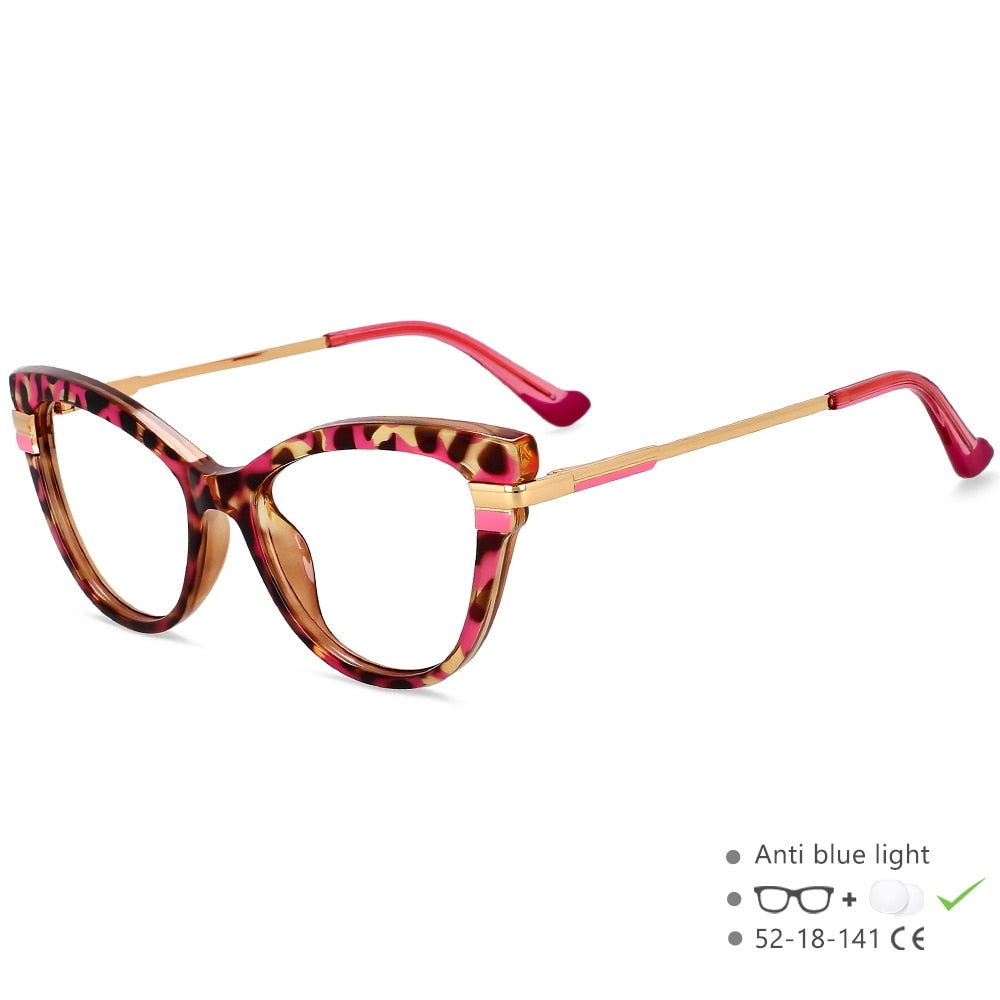 CCSpace Women's Full Rim Square Cat Eye Tr 90 Titanium Eyeglasses 55706 Full Rim CCspace China LeopardPink 