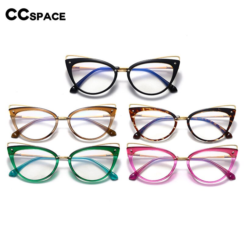 CCSpace Women's Full Rim Cat Eye Acetate Alloy Eyeglasses 55060 Full Rim CCspace   