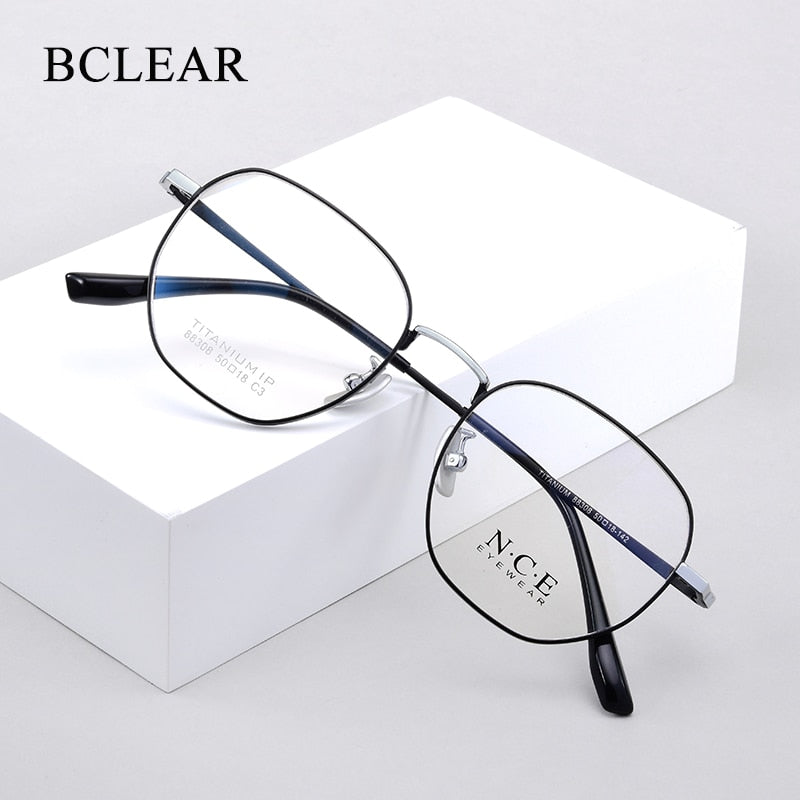 Bclear Unisex Eyeglasses Polygon Full Rim Titanium Sc88308 Full Rim Bclear   