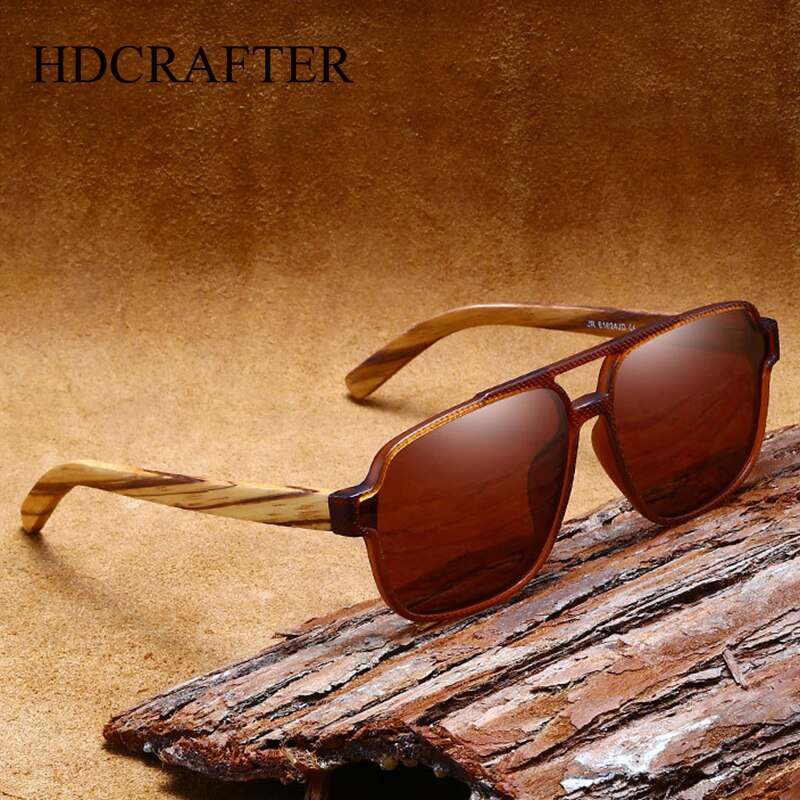 Hdcrafter Men's Full Rim Square Double Bridge Tac Bamboo Wood Polarized Sunglasses 61624 Sunglasses HdCrafter Sunglasses   