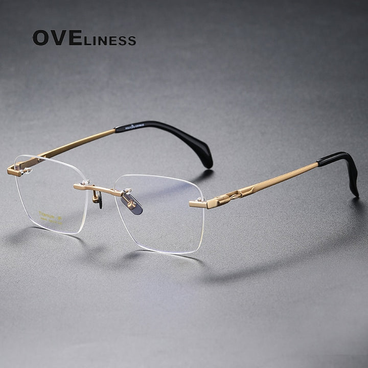Oveliness Unisex Rimless Square Oval Titanium Eyeglasses 80843 Rimless Oveliness gold  
