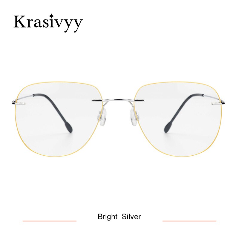 Krasivyy Unisex Rimless Round Flat Top Titanium Eyeglasses Ls05 Rimless Krasivyy Bright Silver China 