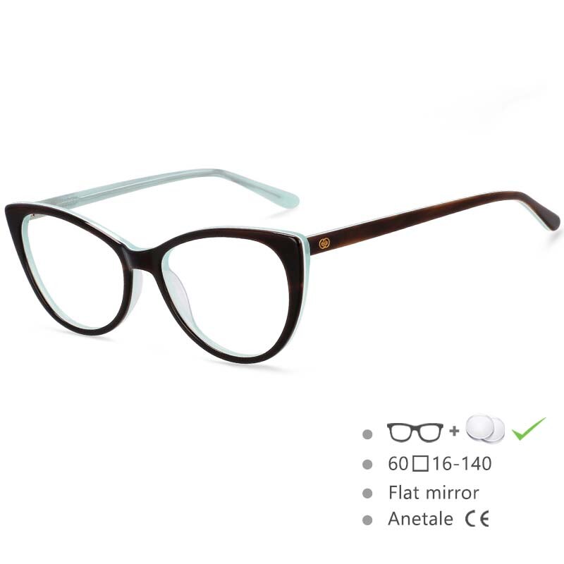 CCSpace Women's Full Rim Cat Eye Acetate Frame Eyeglasses 54551 Full Rim CCspace Brown-blue China 