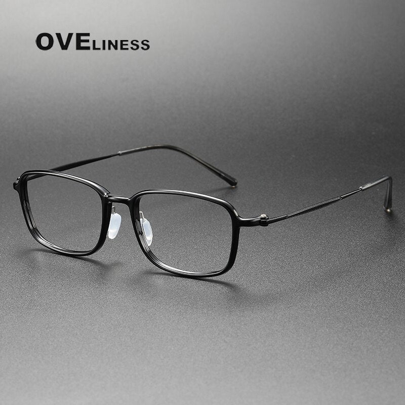Oveliness Unisex Full Rim Square Acetate Titanium Eyeglasses 8632 Full Rim Oveliness black  