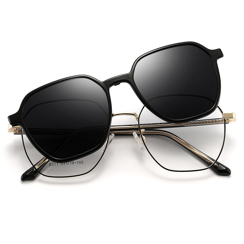 Kansept Full Rim Square Cat Eye Tr 90 Titanium Eyeglasses Clip On Polarized Sunglasses 8311 Sunglasses Kansept Black gold-gray  