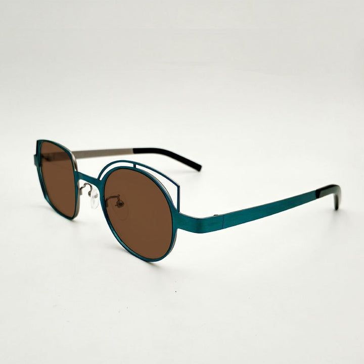 Yujo Unisex Full Rim Irregular Square Round Stainless Steel Polarized Sunglasses Sunglasses Yujo   