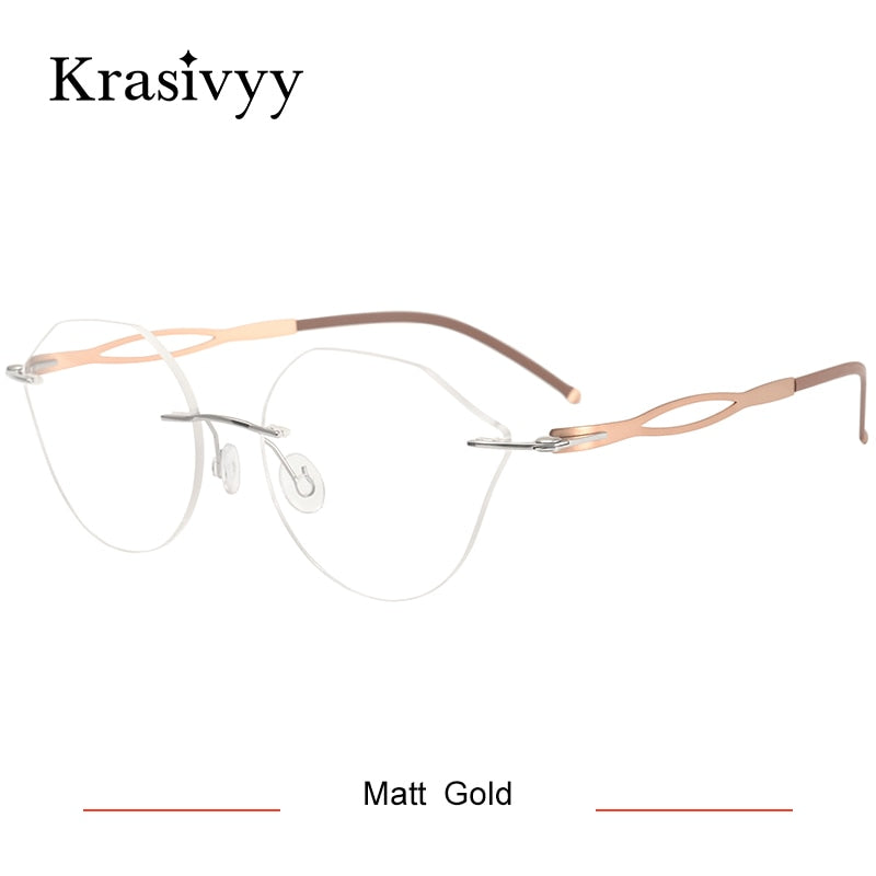 Krasivyy Women's Rimless Polygon Cat Eye Screwless Titanium Eyeglasses Kr5005 Rimless Krasivyy Matt  Gold CN 