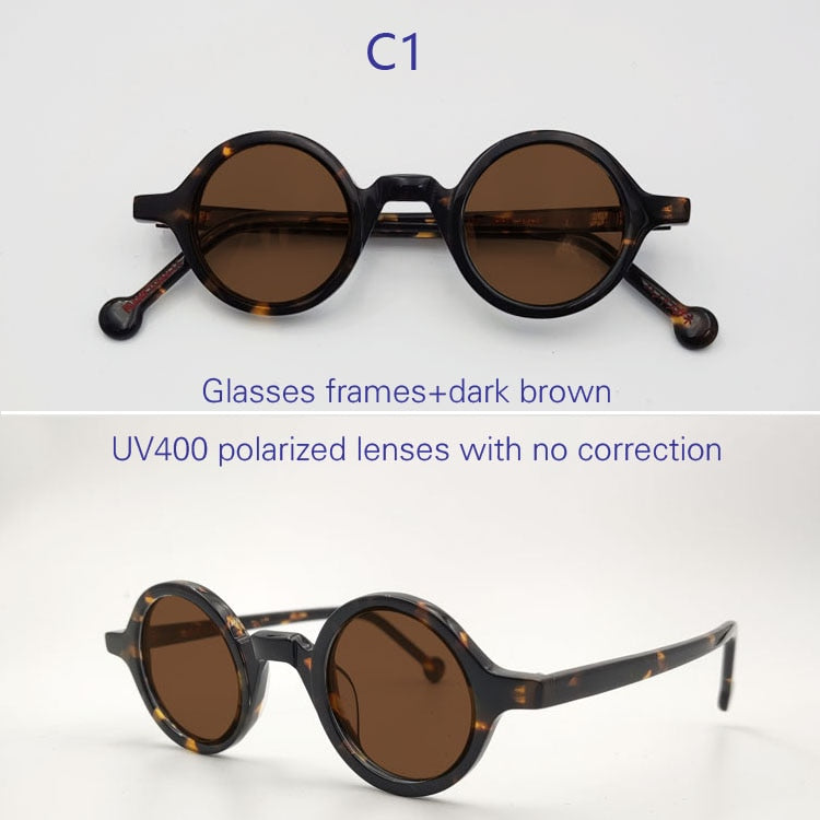 Yujo Unisex Full Rim Small 38mm Round Acetate Polarized Sunglasses Sunglasses Yujo C1 China 