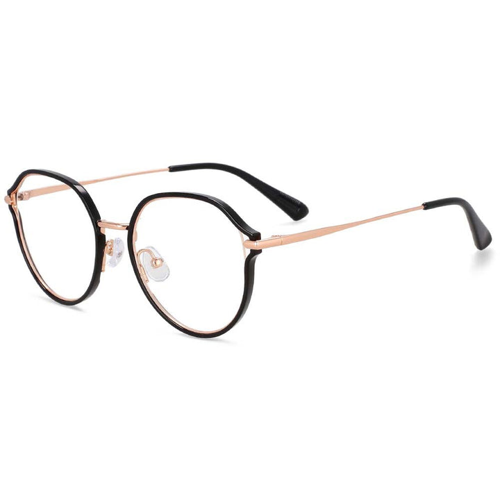 CCspace Women's Full Rim Irregular Round Alloy Eyeglasses 55336 Full Rim CCspace Black China 