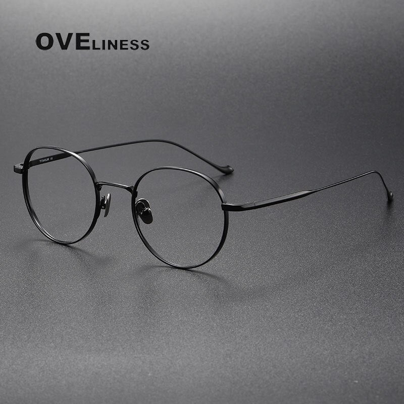 Oveliness Unisex Full Rim Round Titanium Eyeglasses Chordc Full Rim Oveliness black  