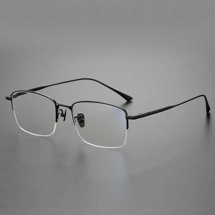 CCSpace Unisex Semi Rim Square Handcrafted Titanium Eyeglasses 55635 Semi Rim CCspace BlackGun China 
