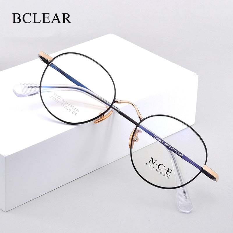 Bclear Unisex Eyeglasses Titanium Round Full Rim Sc88305 Full Rim Bclear   