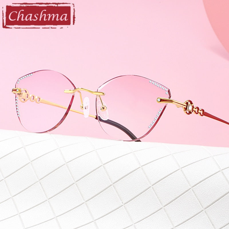 Chashma Women's Rimless Cat Eye Titanium Frame Diamond Cut Eyeglasses 9110 Rimless Chashma   