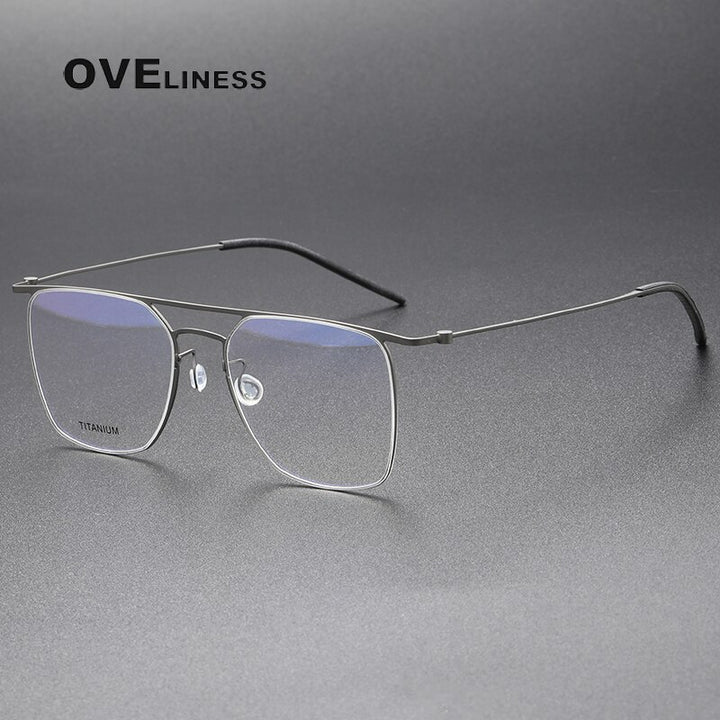 Oveliness Men's Full Rim Square Double Bridge Titanium Eyeglasses 5502 Full Rim Oveliness gun  