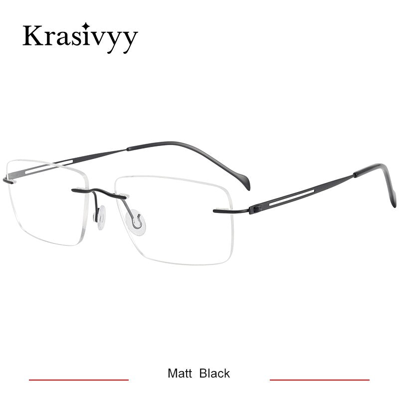 Krasivyy Men's Rimless Square Screwless Titanium Eyeglasses Kr86519 Rimless Krasivyy Matt Black CN 