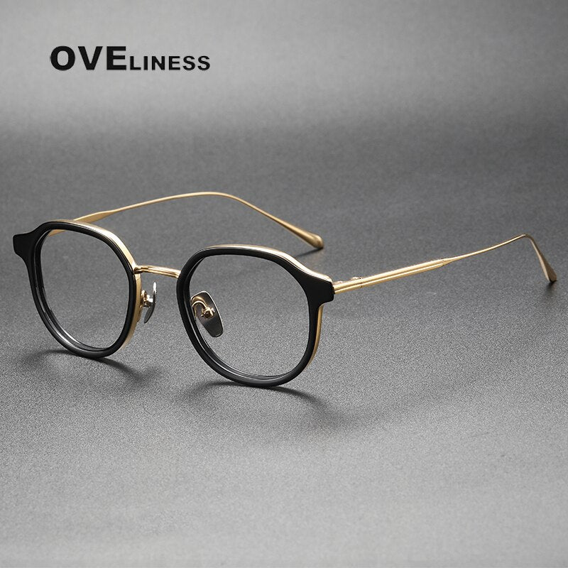Oveliness Unisex Full Rim Round Acetate Titanium Eyeglasses Tango Full Rim Oveliness black gold  