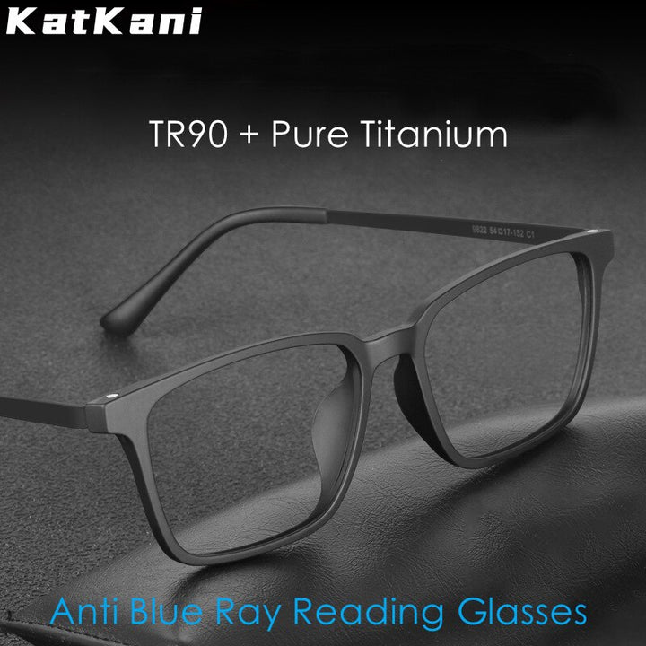KatKani Unisex Full Rim Square Tr 90 Titanium Reading Glasses Anti Blue Light K9822 Reading Glasses KatKani Eyeglasses   