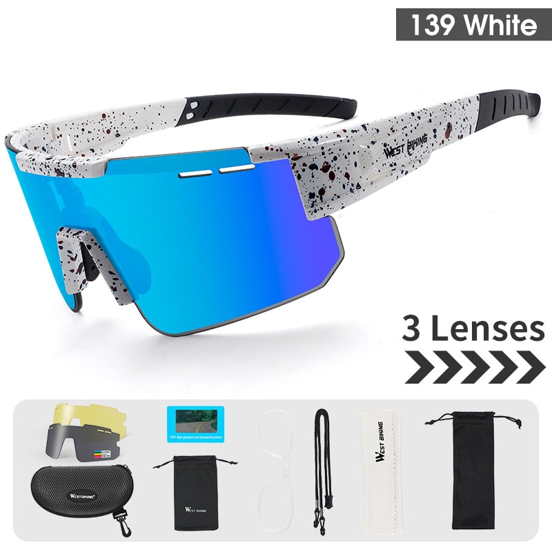 West Biking Unisex Semi Rim Tr 90 Polarized Sport Sunglasses YP0703141 Sunglasses West Biking 3Len White 139 UV400 -1Lens United States