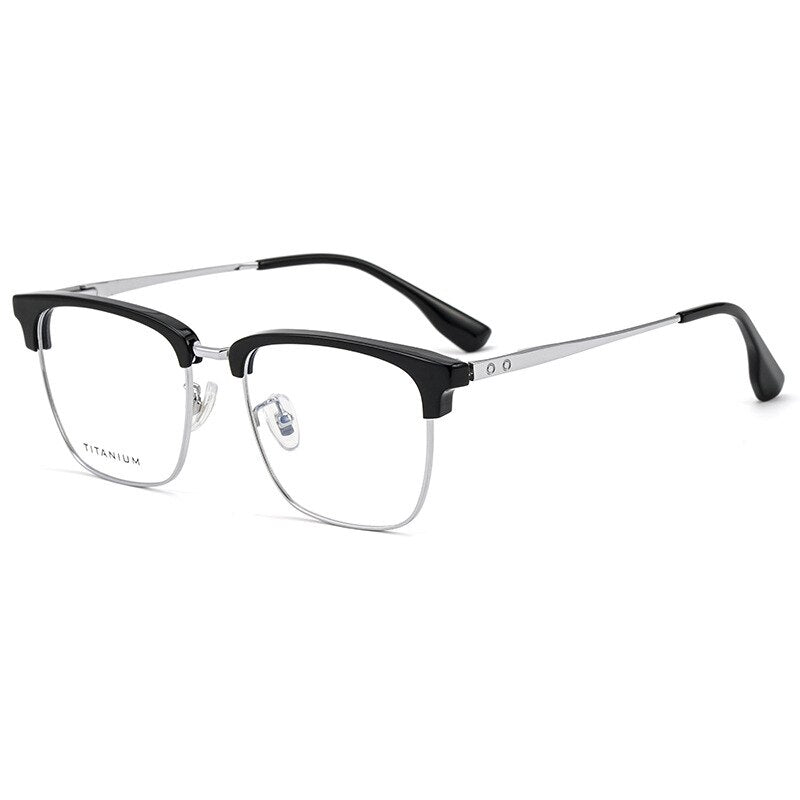Yimaruili Men's Full Rim Square Acetate Titanium Eyeglasses 8653cmh Full Rim Yimaruili Eyeglasses Black Silver  