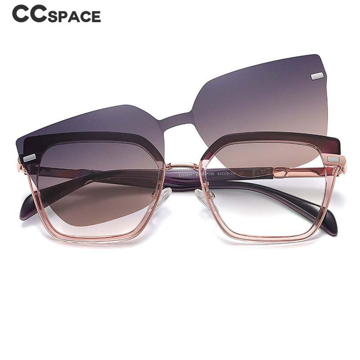 CCSpace Full Rim Square Cat Eye Tr 90 Titanium Eyeglasses With Clip On Sunglasses 54894 Clip On Sunglasses CCspace   