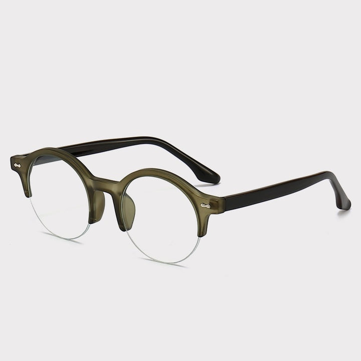Cubojue Unisex Semi Rim Round Acetate Alloy Myopic Reading Glasses 8620 Reading Glasses Cubojue no function lens 0 green 