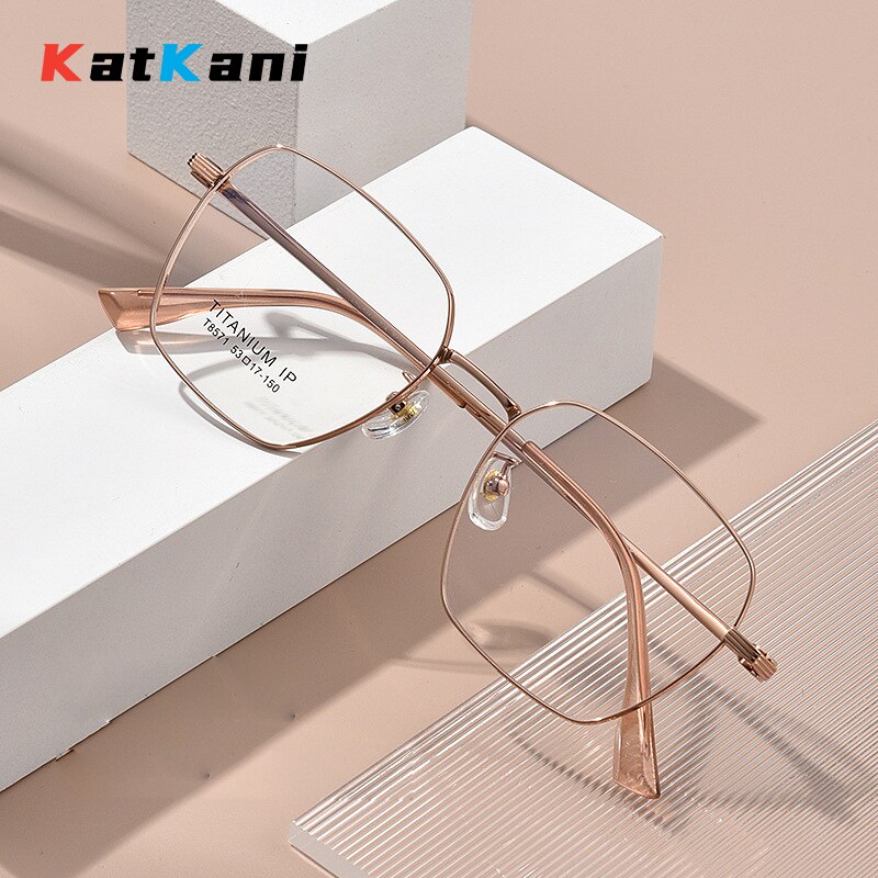 KatKani Unisex Full Rim Square Polygon Titanium Eyeglasses 8571t Full Rim KatKani Eyeglasses   