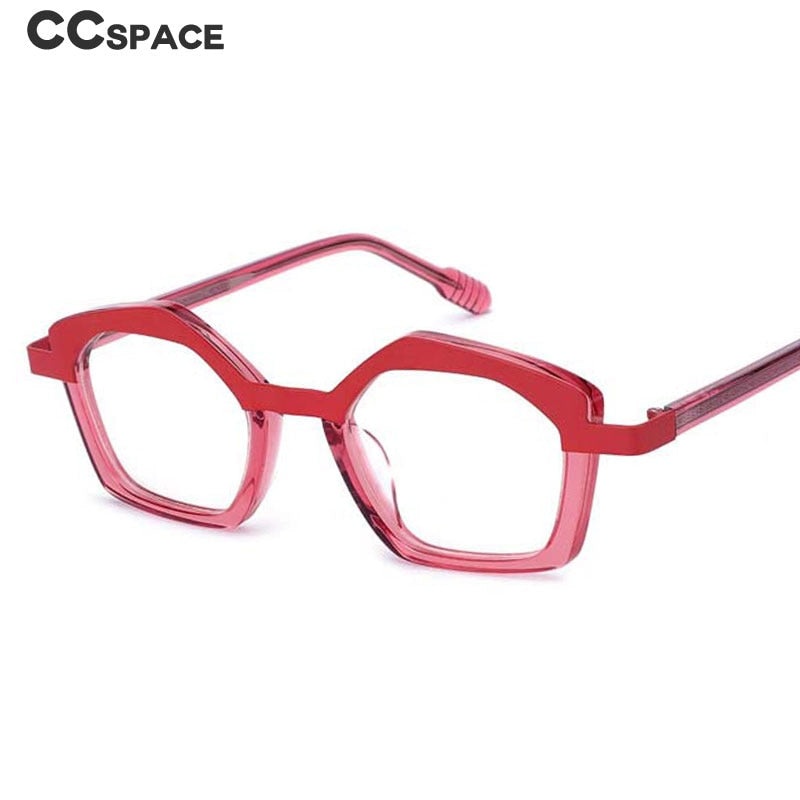 CCspace Unisex Full Rim Small Irregular Cat Eye Acetate Titanium Eyeglasses 55086 Full Rim CCspace   