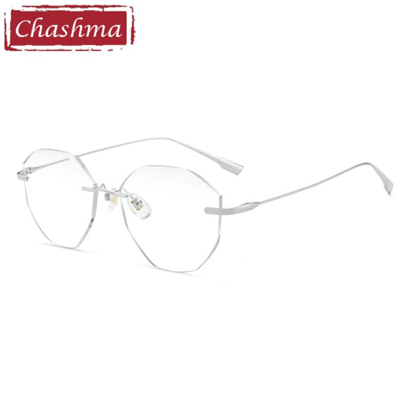 Chashma Women's Rimless Irregular Round Titanium Eyeglasses Tinted Lenses 99219 Rimless Chashma Silver  