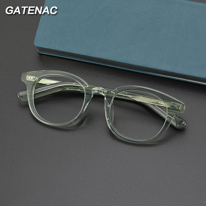 Gatenac Unisex Full Rim Round Square Handcrafted  Acetate Eyeglasses Gxyj1028 Full Rim Gatenac   