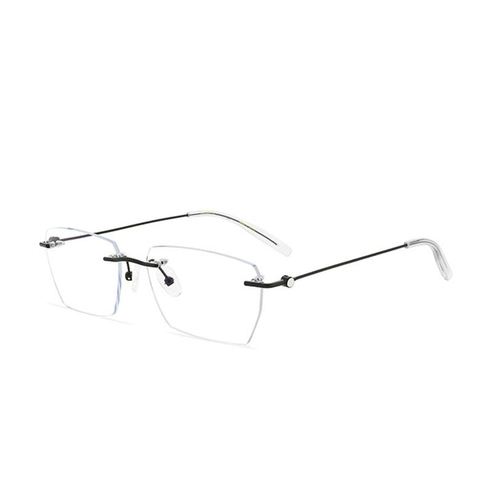 Hdcrafter Unisex Rimless Square Alloy Eyeglasses 0621 Rimless Hdcrafter Eyeglasses Black Frame  