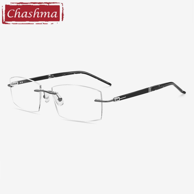 Chashma Ottica Men's Rimless Square Titainum Eyeglasses Tinted Lenses 52056 Rimless Chashma Ottica Gray Transparent  