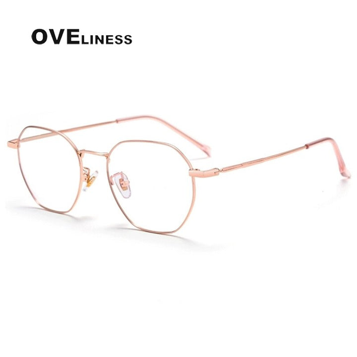 Oveliness Women's Full Rim Round Square Titanium Eyeglasses 2018 Full Rim Oveliness rose gold  