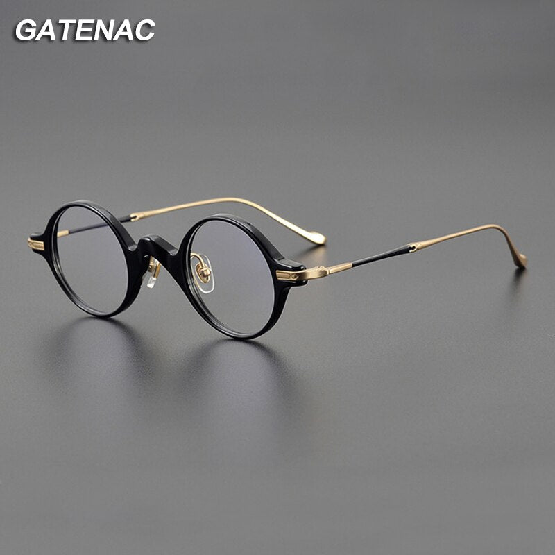 Gatenac Unisex Full Rim Round Acetate Titanium Eyeglasses Gxyj1041 Full Rim Gatenac   