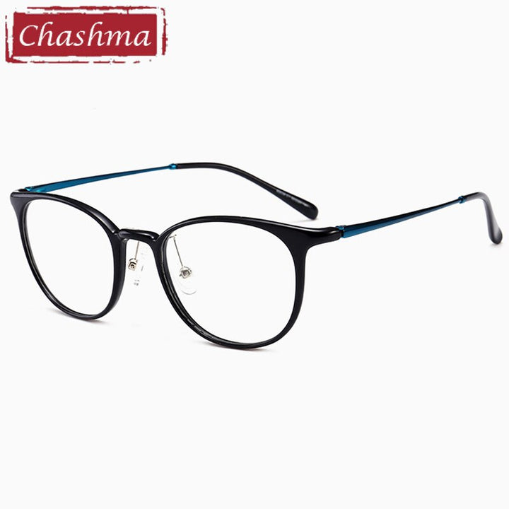 Chashma Unisex TR 90 Titanium Round Full Rim Frame Eyeglasses 90039 Full Rim Chashma Bright Black Blue  