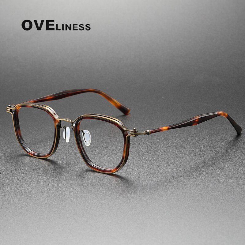 Oveliness Unisex Full Rim Round Square Acetate Titanium Eyeglasses 5865 Full Rim Oveliness tortoise bronze  