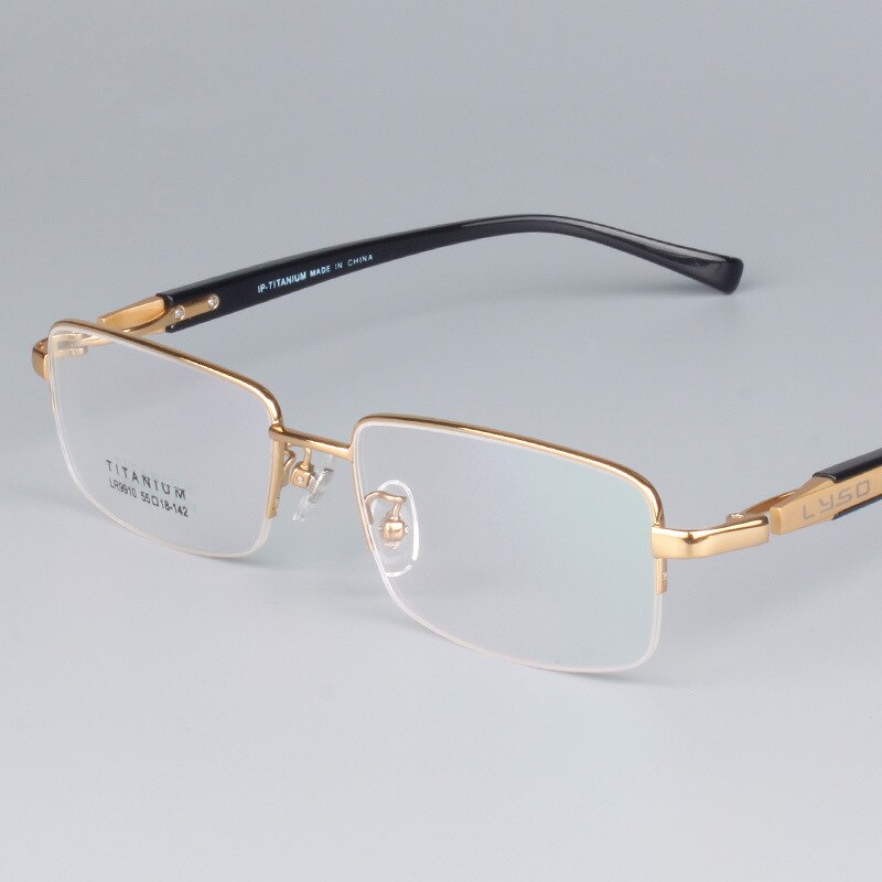 Bclear Men's Semi Rim Rectangular Titanium Eyeglasses Lb9910 Semi Rim Bclear Gold  