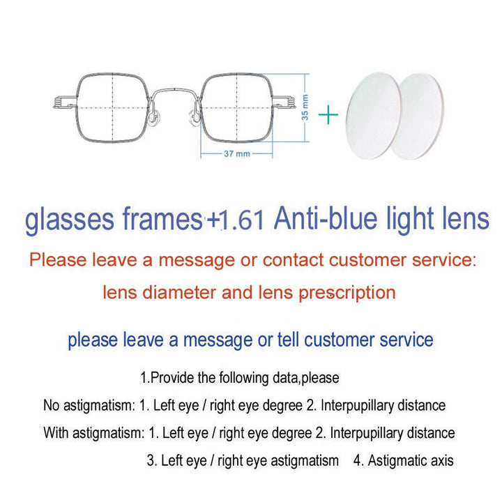 Yujo Unisex Full Rim Small Handcrafted Square Stainless Steel Eyeglasses Customized Lens Options Full Rim Yujo C5 China 