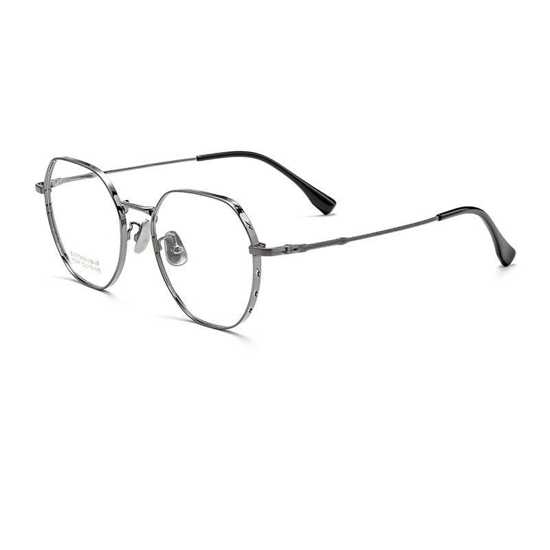 Yimaruili Unisex Full Rim Polygonal Titanium Alloy Eyeglasses K5087 Full Rim Yimaruili Eyeglasses Gun  