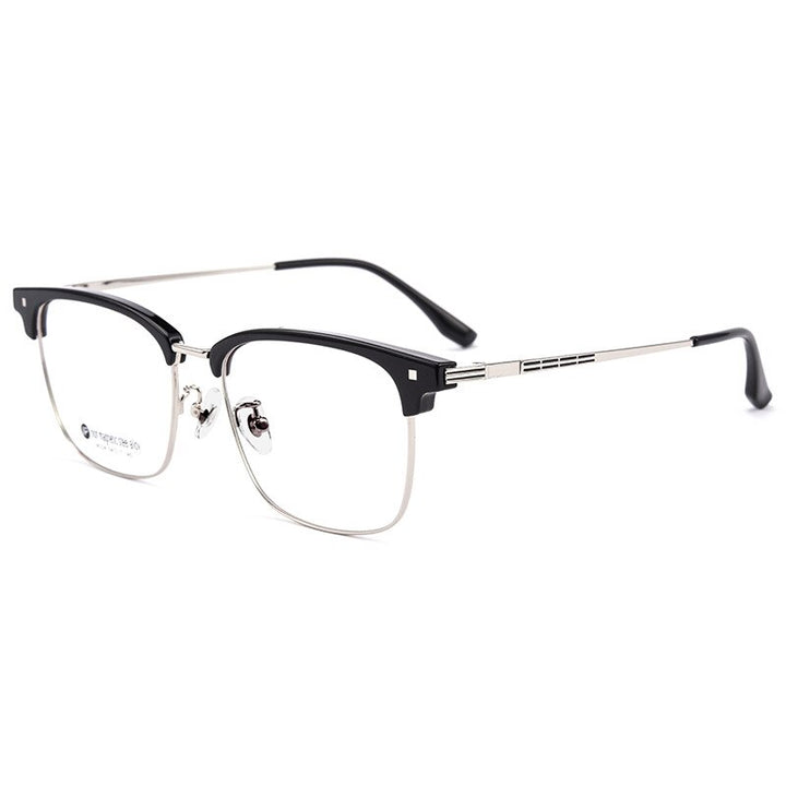 Yimaruili Men's Full Rim Square Acetate Alloy Eyeglasses M224 Full Rim Yimaruili Eyeglasses Black Silver  