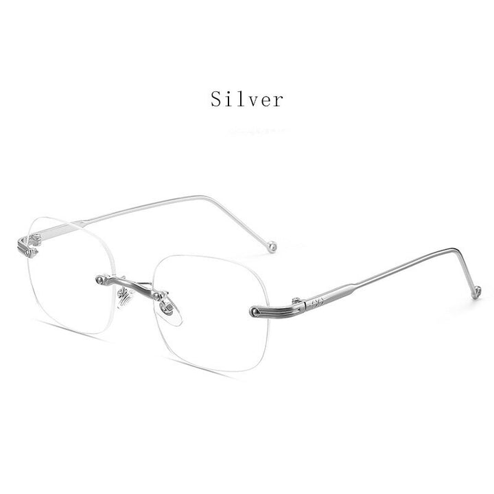 Hdcrafter Unisex Rimless Square Alloy Anti Blue Reading Glasses 6006 Reading Glasses Hdcrafter Eyeglasses +100 Silver 